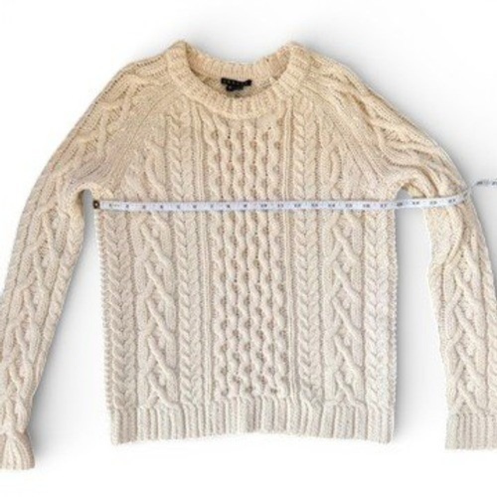 Theory Women Cream Wool Cable Knit Fisherman  Crew‎ Neck Sweater Size P TP Ivory - Picture 4 of 7